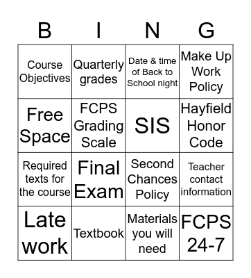 Syllabus Bingo! Bingo Card