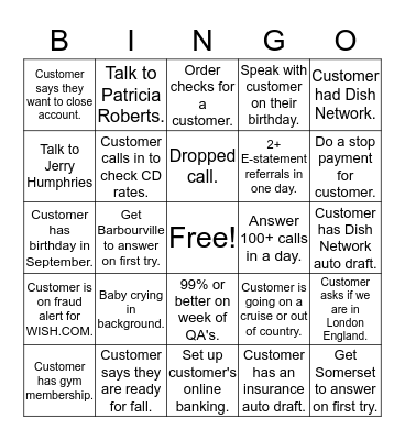 September Bingo Fun! Bingo Card