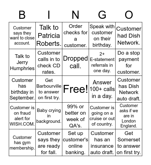 September Bingo Fun! Bingo Card