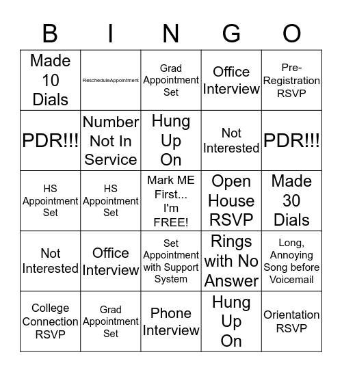 * Saturday Bingo * Bingo Card