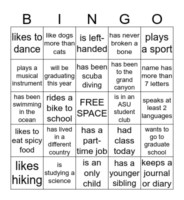 Icebreaker Bingo Card