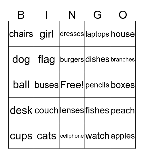 -S & -ES Bingo Card