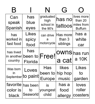 Find Someone Who..... Bingo Card