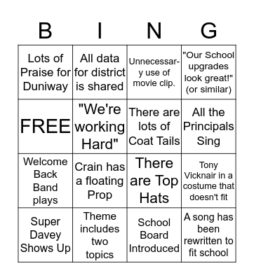 District Wide Back to School Bingo Card