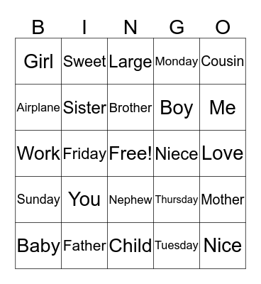 Days/ Family Bingo Card