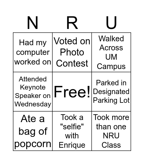 NRU Bingo Card