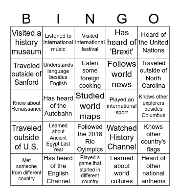 Mingle Bingo-Social Studies Bingo Card