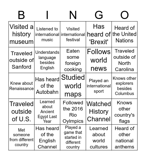 Mingle Bingo-Social Studies Bingo Card