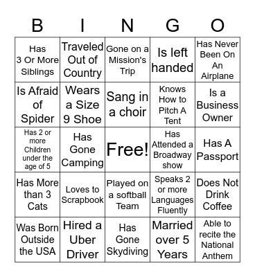 Getting To Know You  Bingo Card