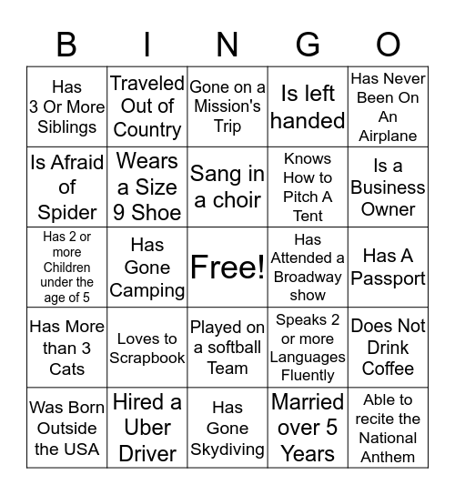 Getting To Know You  Bingo Card