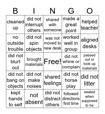 Social Response Bingo Card