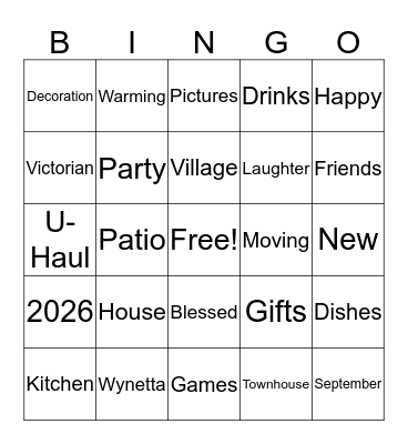 Wynetta's House Warming Bingo Card