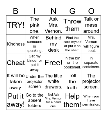 Classroom Bingo Card