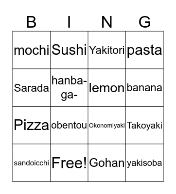 Nani o tabemasuka? What do you eat? Bingo Card