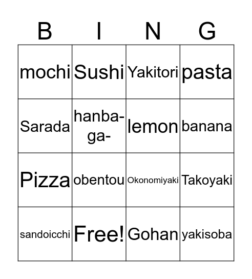 Nani o tabemasuka? What do you eat? Bingo Card