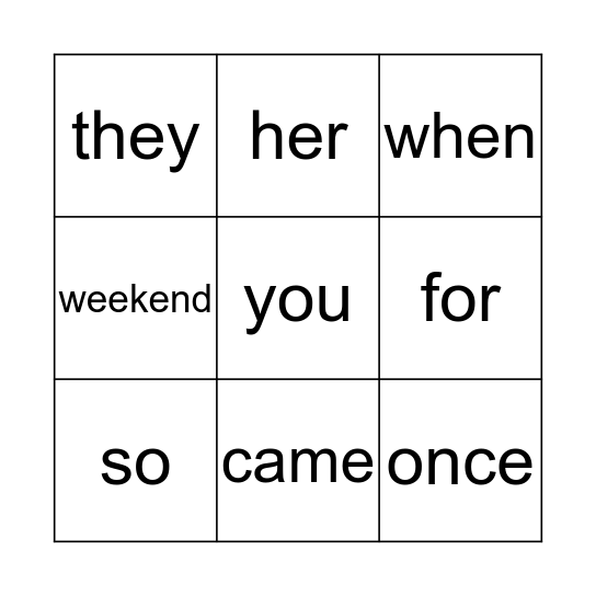 Arlo's Bingo Card