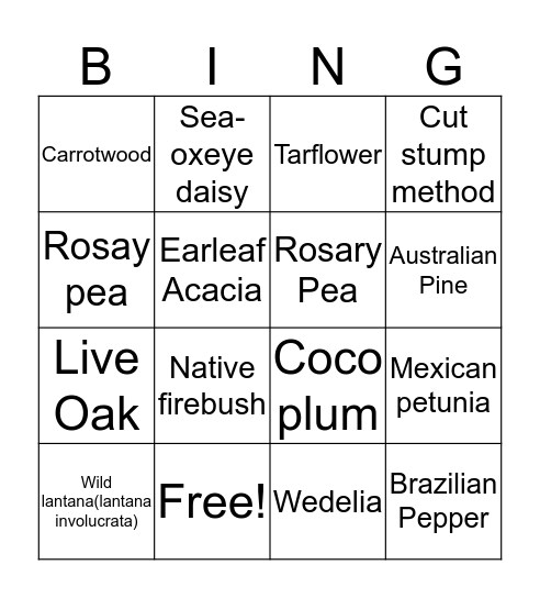 Plant BINGO Card