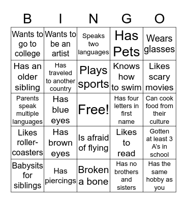 Get to Know your Neighbor Bingo Card