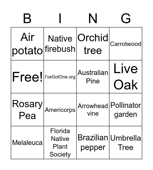 Plant Bingo Card