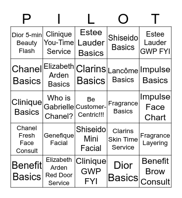 Beauty Cross-Training Bingo Card