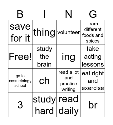 Goals Bingo Card