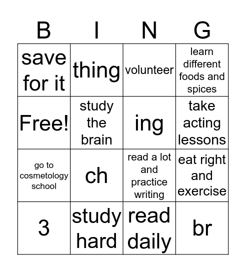 Goals Bingo Card