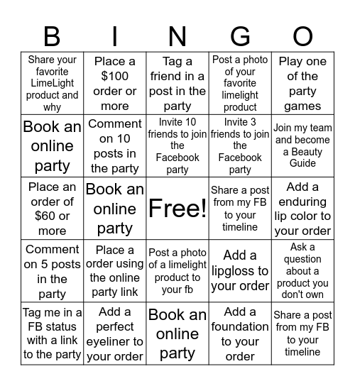 LimeLight Bingo  Bingo Card