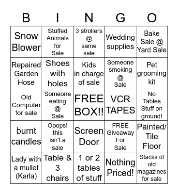 Bismarck/Mandan Yard Sale Bingo Card