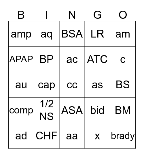 ABBREVIATIONS Bingo Card