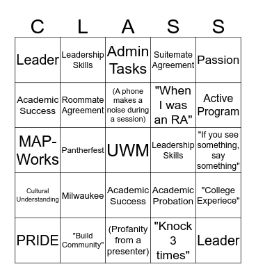 RA Training Bingo! Bingo Card