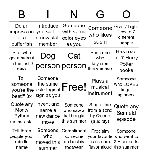 Adams Back to School Bingo! Bingo Card