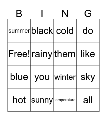 weather Bingo Card