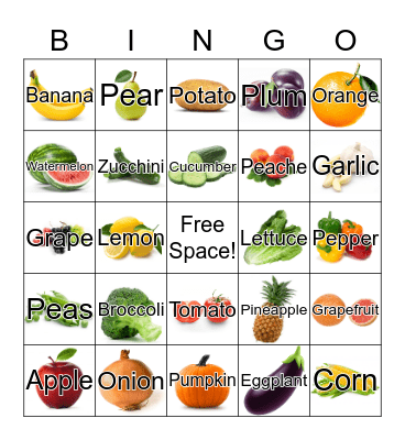 Fruits and Vegetables Bingo Card