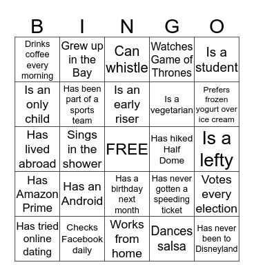 Find someone who... Bingo Card