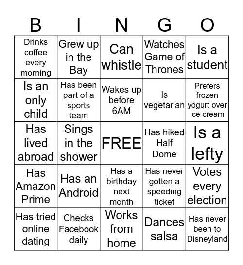 Find someone who... Bingo Card