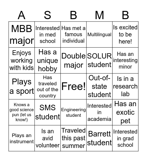 ASBMB: Meet the Members! Bingo Card