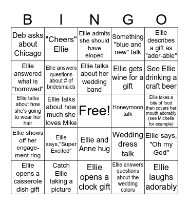 Ellie's Wedding Shower Bingo Card