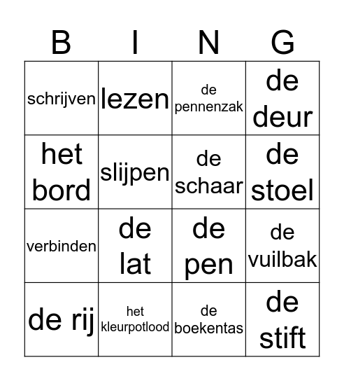 Bingo School Bingo Card