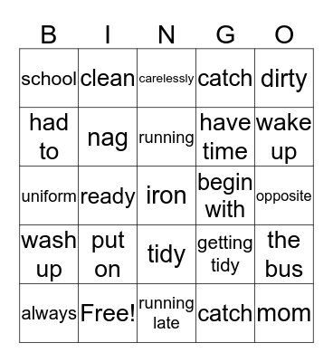 Get ready for school Bingo Card