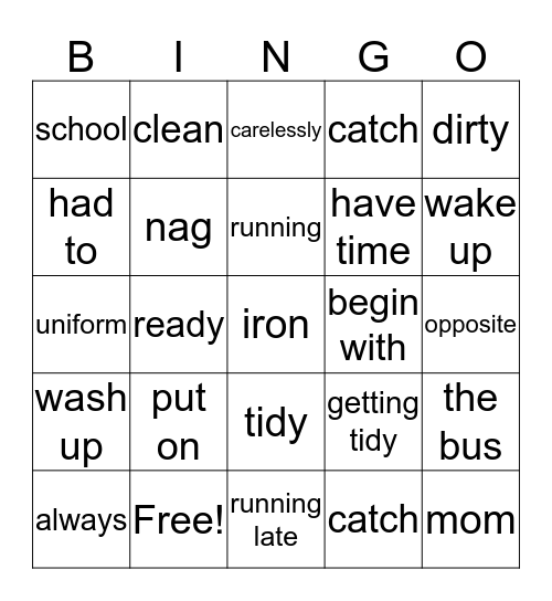 Get ready for school Bingo Card