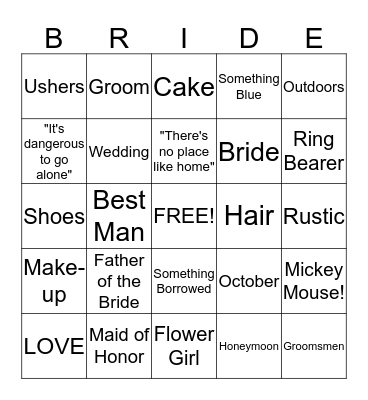 BRIDAL BINGO Card