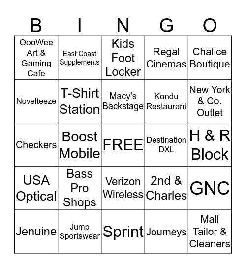 Harrisburg Mall  Bingo Card