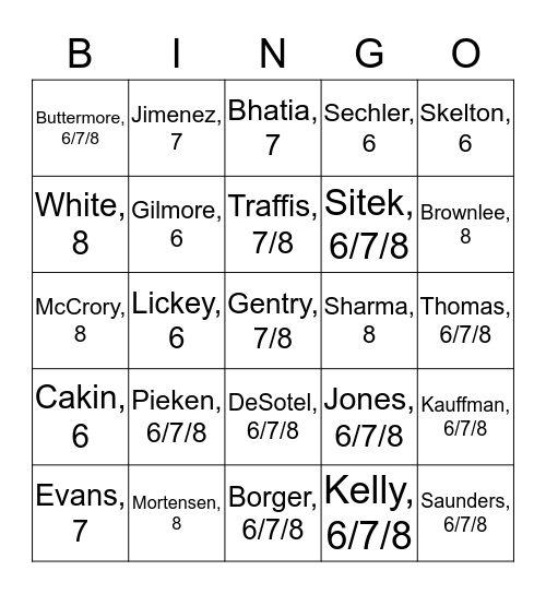 Eisenhower Middle School Teachers Bingo Card