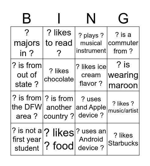Univ 1231 30 Bingo Card