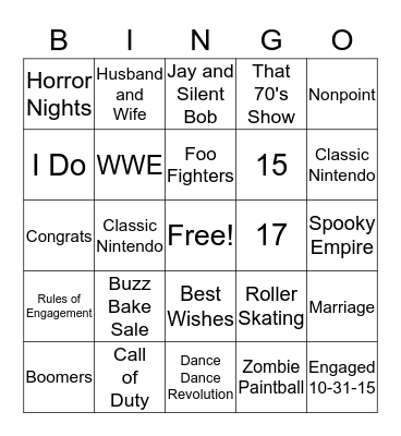 Emily's Bridal Shower  Bingo Card