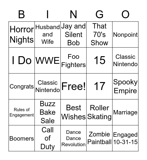 Emily's Bridal Shower  Bingo Card