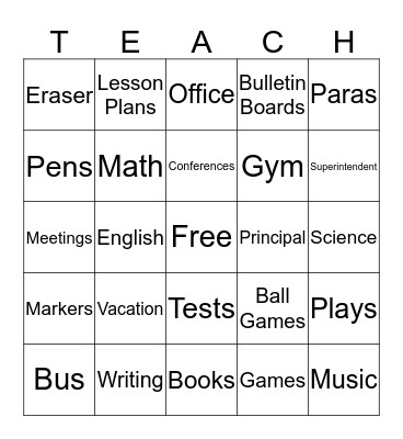 Henning Faculty Bingo Card
