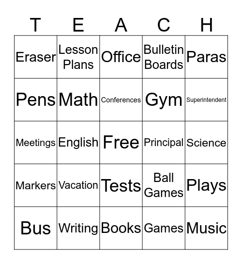 Henning Faculty Bingo Card