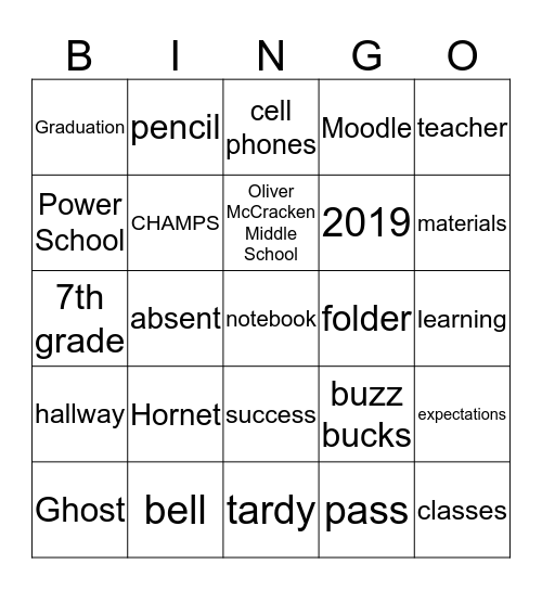 7th Grade Advisory Bingo 2017-18 Bingo Card