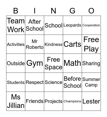 Champions Bingo Card